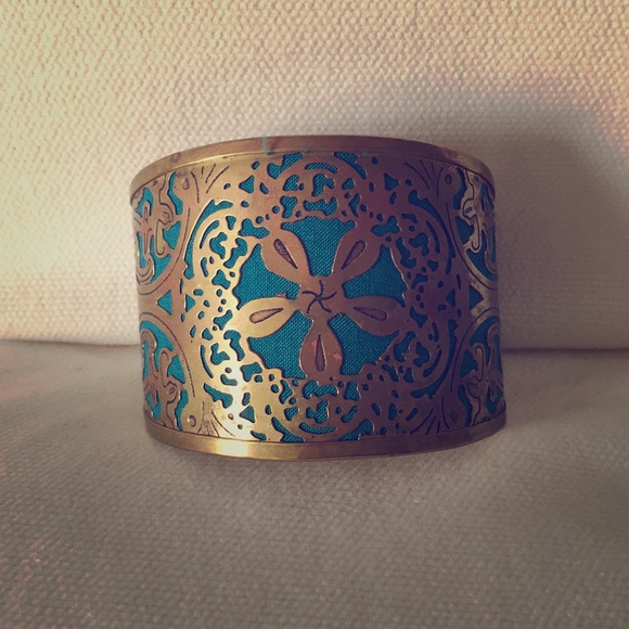 Jewelry - Gold and teal patterned cuff bracelet